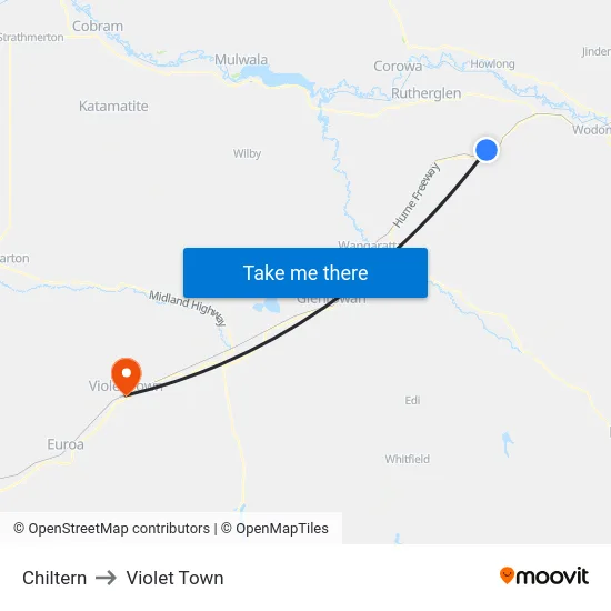 Chiltern to Violet Town map