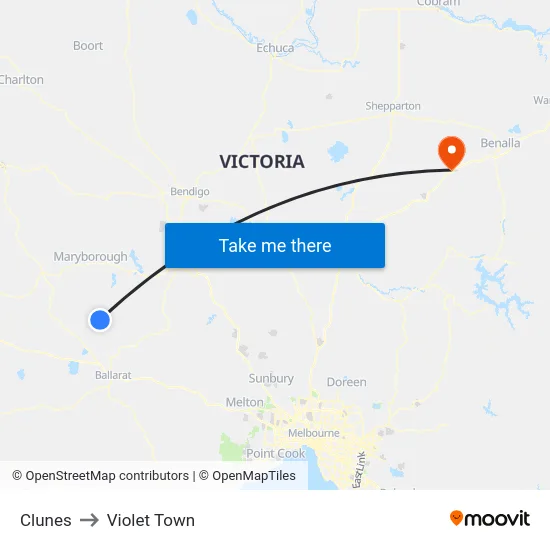 Clunes to Violet Town map