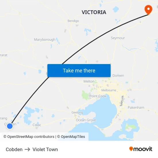 Cobden to Violet Town map
