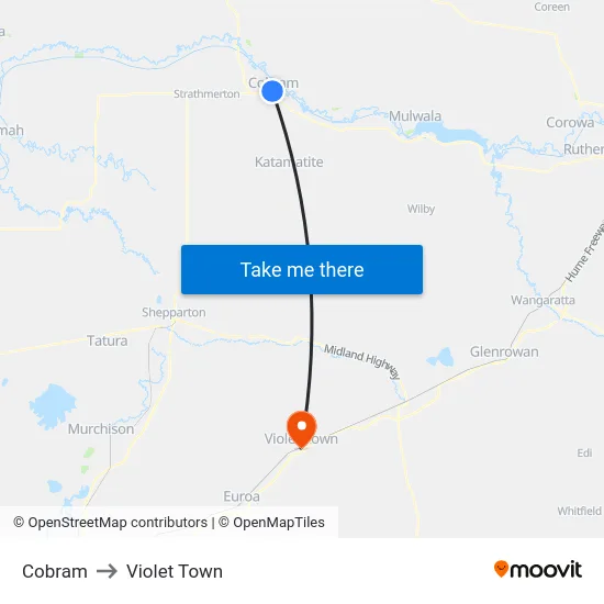 Cobram to Violet Town map