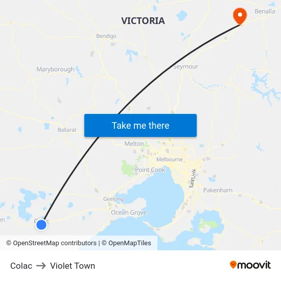 Colac to Violet Town map