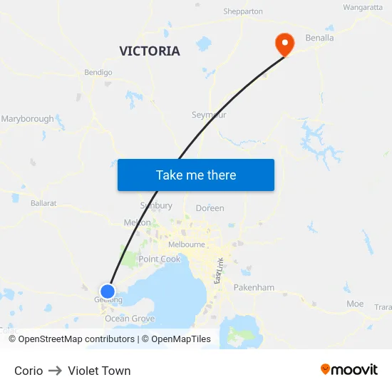 Corio to Violet Town map