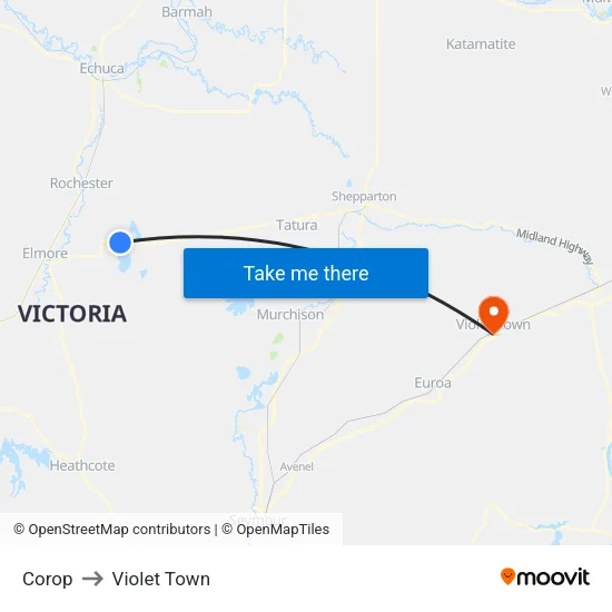 Corop to Violet Town map
