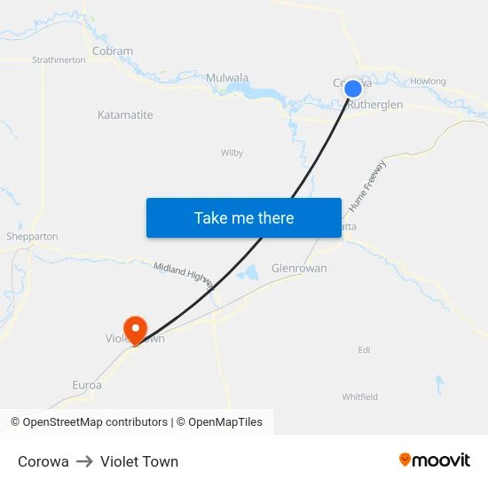 Corowa to Violet Town map
