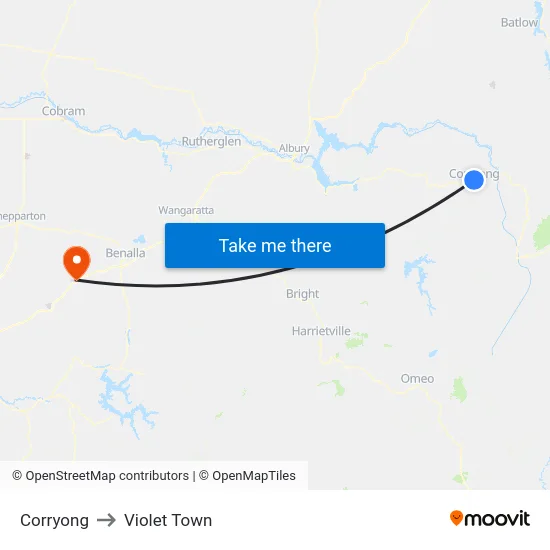 Corryong to Violet Town map
