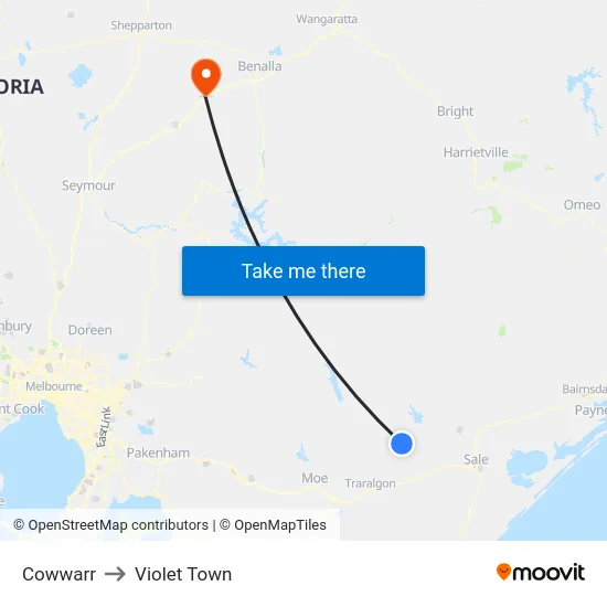 Cowwarr to Violet Town map