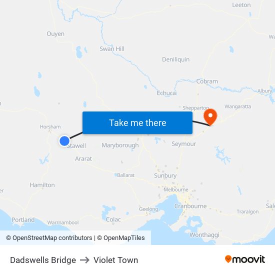 Dadswells Bridge to Violet Town map