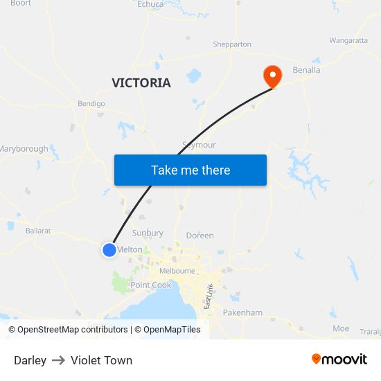 Darley to Violet Town map