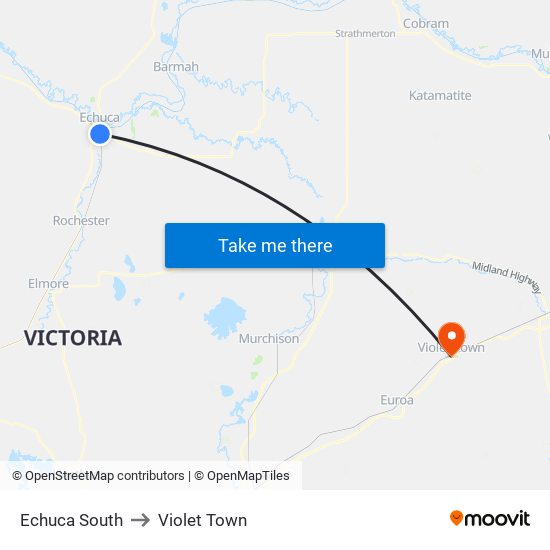 Echuca South to Violet Town map