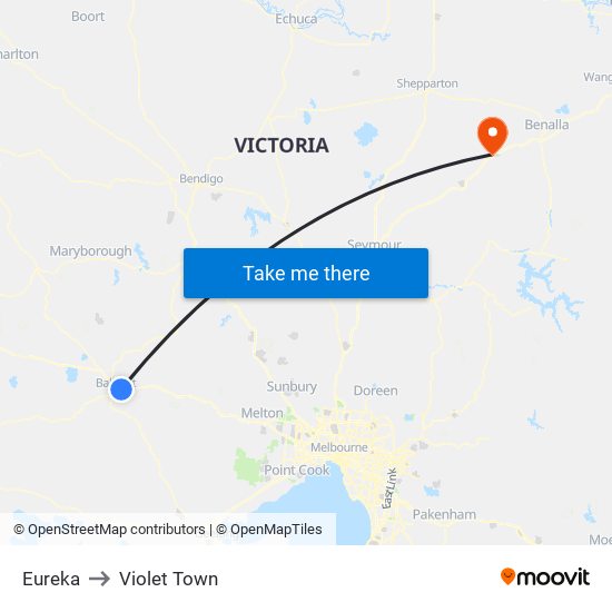 Eureka to Violet Town map