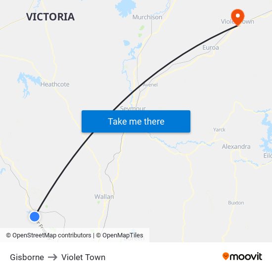 Gisborne to Violet Town map