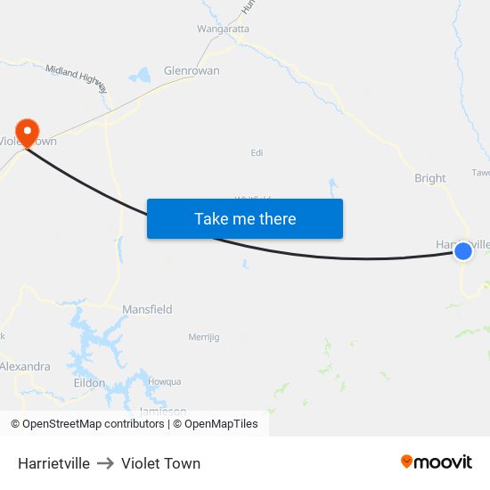 Harrietville to Violet Town map