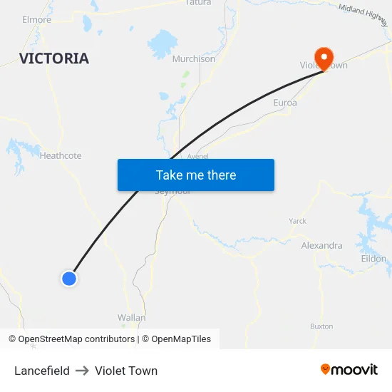 Lancefield to Violet Town map