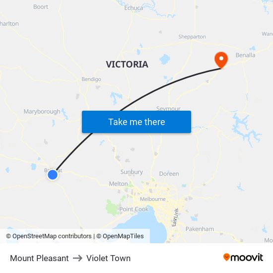 Mount Pleasant to Violet Town map