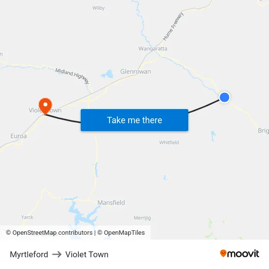 Myrtleford to Violet Town map