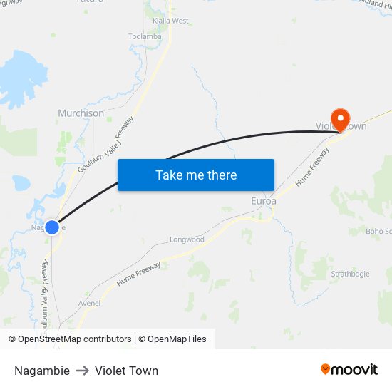 Nagambie to Violet Town map