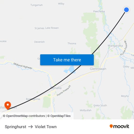 Springhurst to Violet Town map