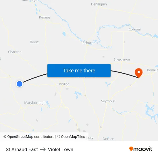St Arnaud East to Violet Town map