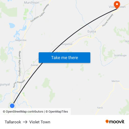 Tallarook to Violet Town map