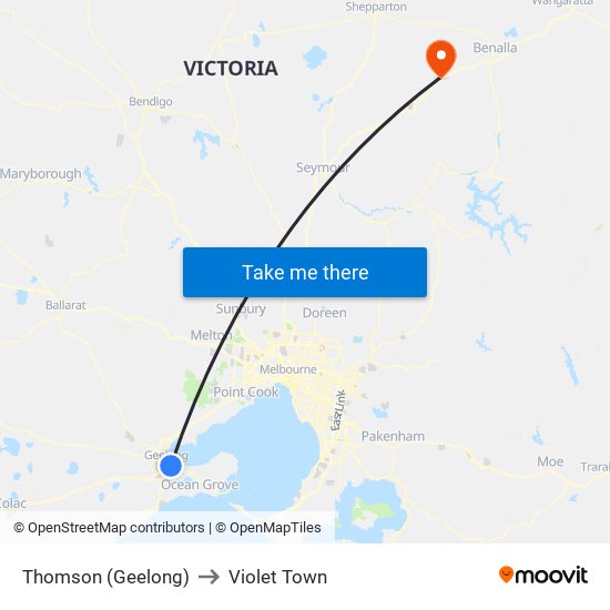 Thomson (Geelong) to Violet Town map