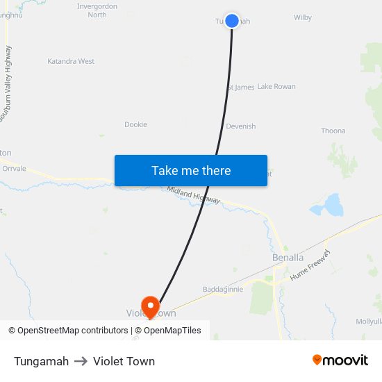 Tungamah to Violet Town map