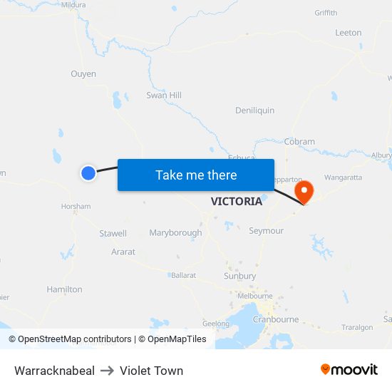 Warracknabeal to Violet Town map