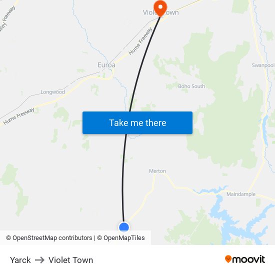 Yarck to Violet Town map