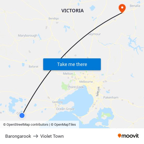 Barongarook to Violet Town map