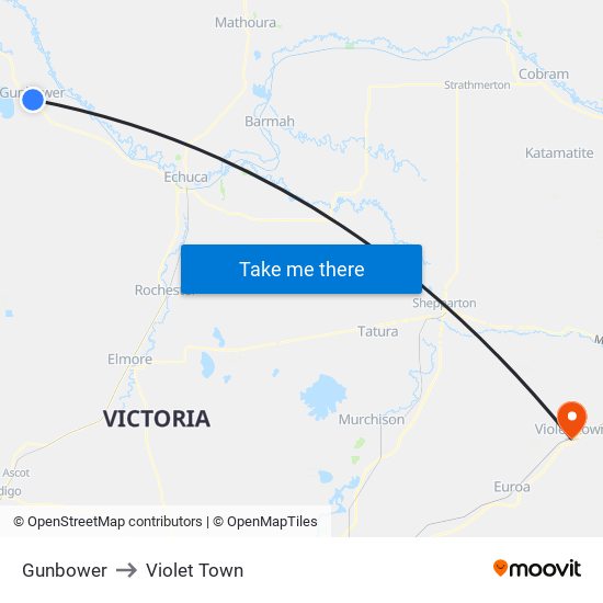 Gunbower to Violet Town map