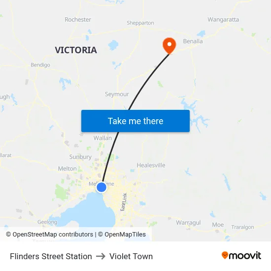 Flinders Street Station to Violet Town map