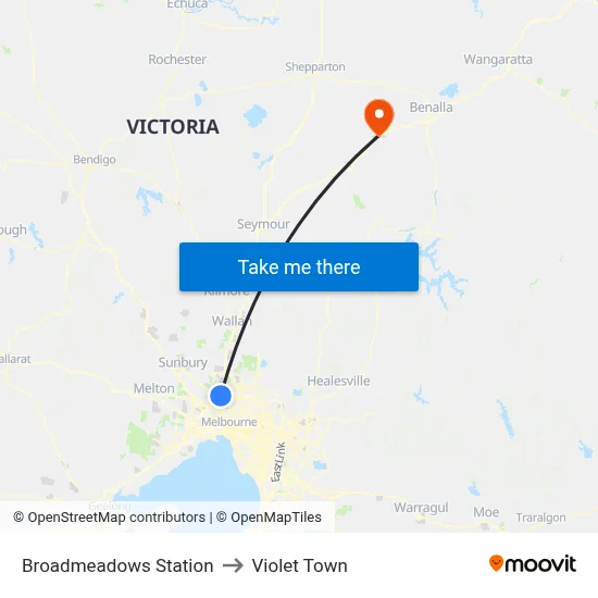 Broadmeadows Station to Violet Town map