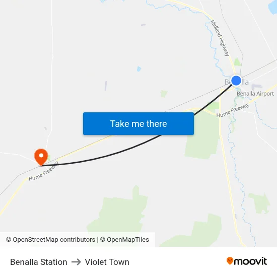 Benalla Station to Violet Town map