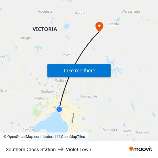 Southern Cross Station to Violet Town map