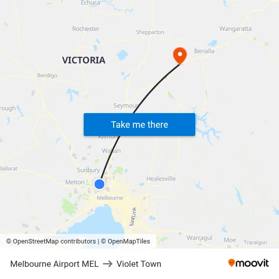 Melbourne Airport MEL to Violet Town map