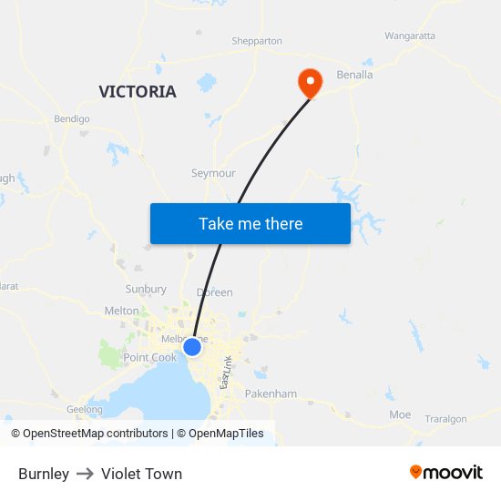 Burnley to Violet Town map