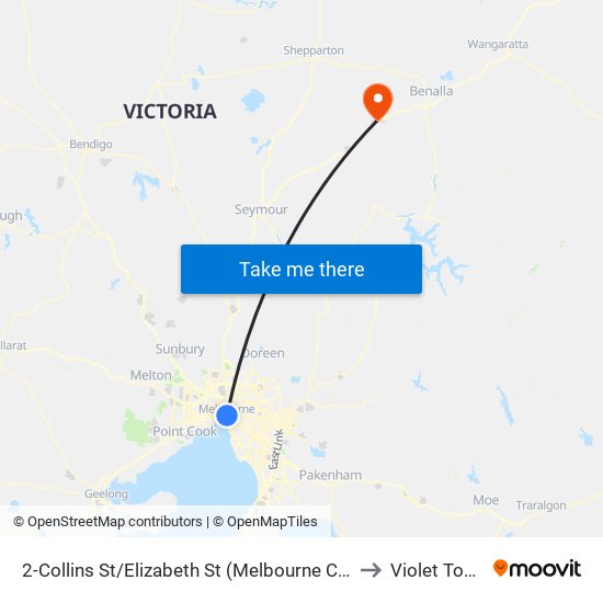 2-Collins St/Elizabeth St (Melbourne City) to Violet Town map