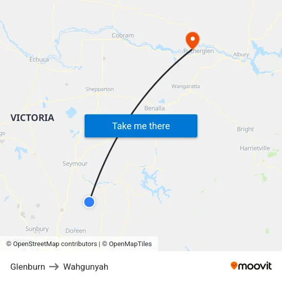Glenburn to Wahgunyah map