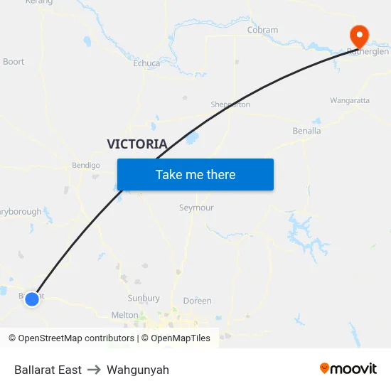 Ballarat East to Wahgunyah map