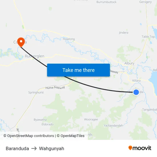 Baranduda to Wahgunyah map