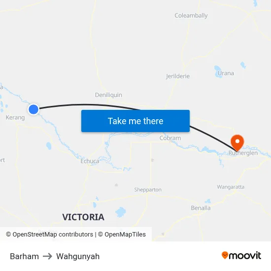 Barham to Wahgunyah map