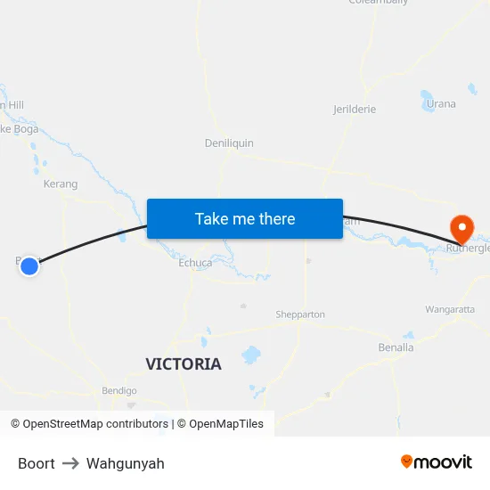 Boort to Wahgunyah map