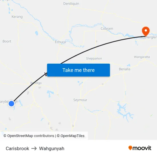 Carisbrook to Wahgunyah map