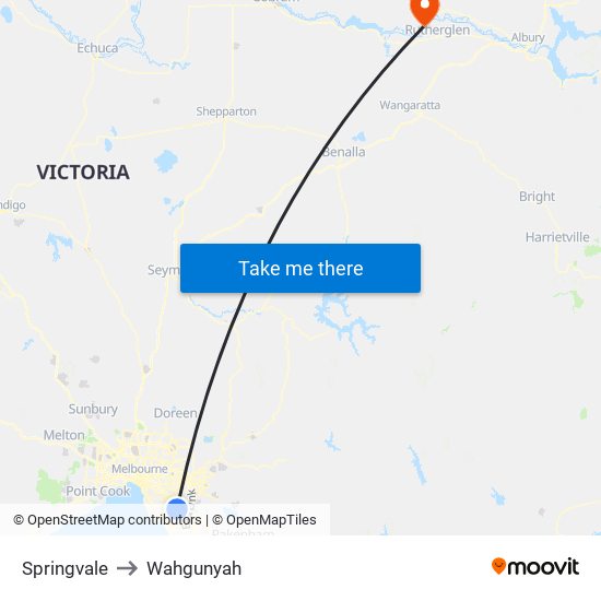 Springvale to Wahgunyah map