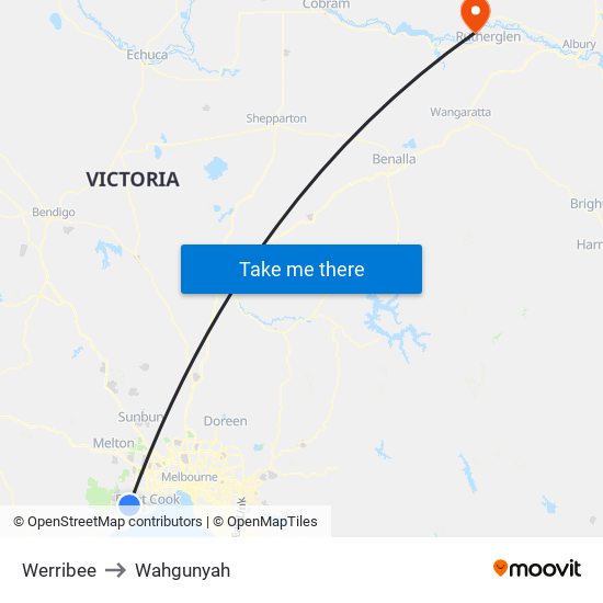 Werribee to Wahgunyah map