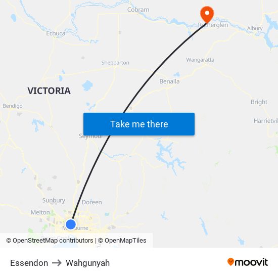 Essendon to Wahgunyah map