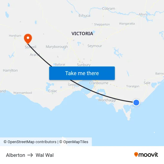 Alberton to Wal Wal map