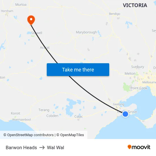 Barwon Heads to Wal Wal map