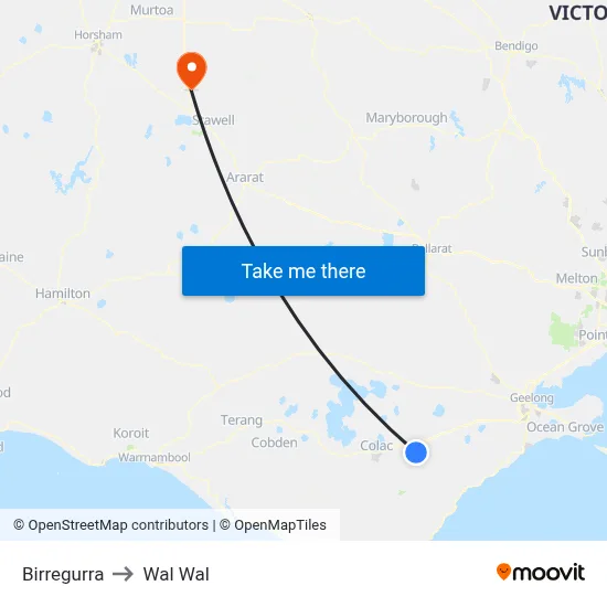 Birregurra to Wal Wal map