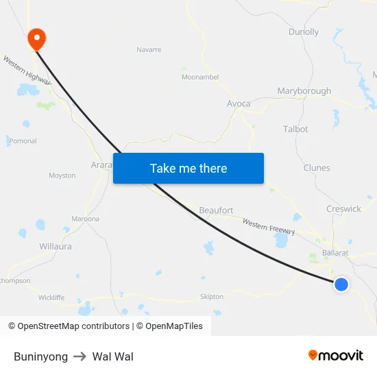 Buninyong to Wal Wal map