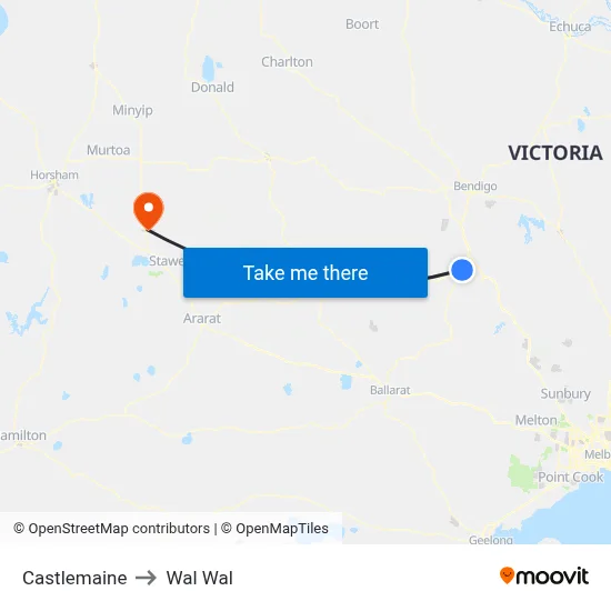 Castlemaine to Wal Wal map
